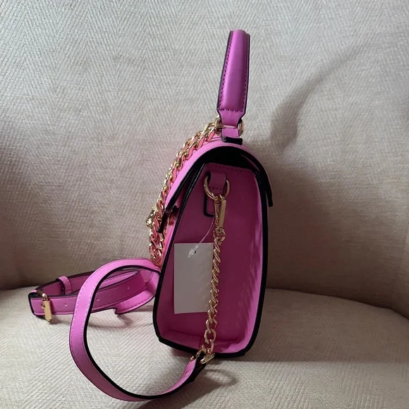 Aldo Fuchsia Satchel Bag With Gold Chain detail and lion head - Picture 5 of 9